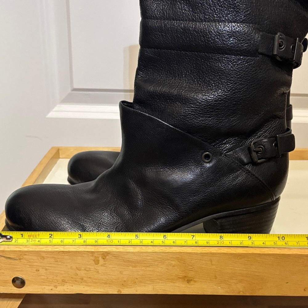 Women's Black Mid-Calf Buckle Accent Heeled Boots - Picture 8 of 9